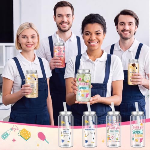 Skylety 48 Pcs Housekeeping Week Appreciation Gift Bulk Cup, Housekeeping 2 | 2026 Housekeeping Week Service Staff Housekeeper Gifts 14 oz Plastic Cup with Lid and Straw We Would Be a Mess Without You
