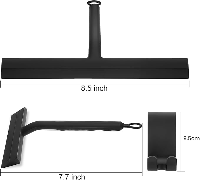 wlich 8 Inch Shower Squeegee, Silicone Squeegee for Glass Doors with 1 Hook | Streak-Free Cleaning, No-Drill Storage Hook, Non-Slip Handle, for Home, Hotel, Gym, Office Glass, Mirrors, Tiles, Windows