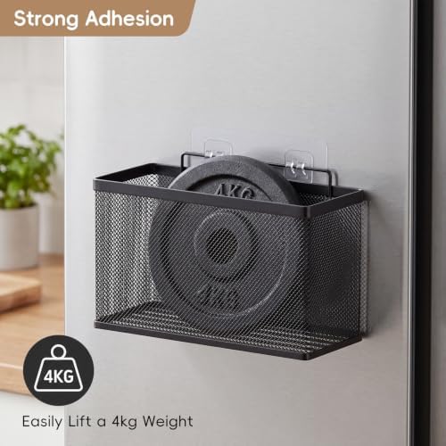 Adhesive Cabinet Door Organizer, 2 Pack Metal Baskets for Kitchen | No-Drill Wall Mounted, Holds Up to 8.8 lbs, for Pantry, Under Sink, Laundry Room & Bathroom Space Saving Storage Caddy