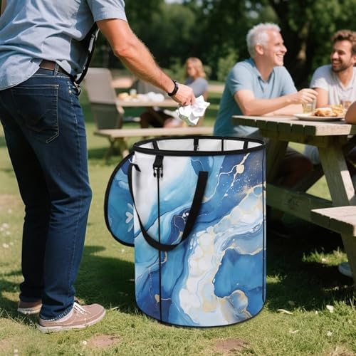 doginthehole Blue Marble Recycle Trash Can Storage Portable Trash Can Large Pop-Up Waste Bin Storage Bag for Outside Camping Beach Travel, 22.83x17.71 in