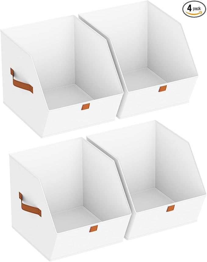 Homsorout Fabric Closet Storage Cubes - 4 Pack Square Storage Bins with Dual Handles for Clothes, Towels, Toys, Cube Storage Organizers for Bedroom, Nursery, Shelves, Closet, Small Spaces, White