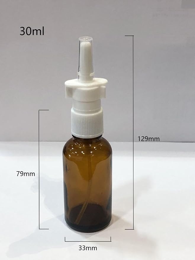 Nasal Spray Bottle Empty Amber Glass 1 oz Nasal Sprayer - 0.12cc per Spray! EMPTY, Refillable, Travel Sized, Quality Glass for Saline Applications! (2 amber bottles)