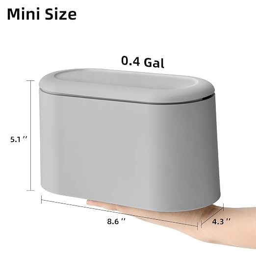 SUBEKYU Mini Trash Can with Lid,Small Desktop Trash Can,Light Grey 0.5 Gal | Countertop Mini Garbage Cans,Small Garbage Can for Office Kitchen Coffee Table, Tiny Wastebasket for Desktop