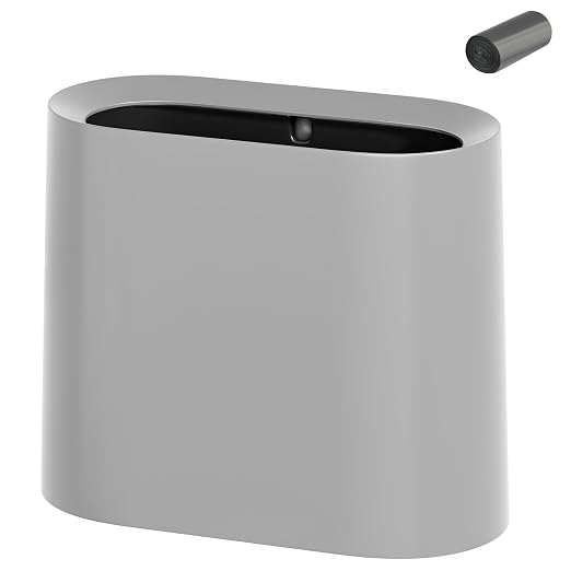 SUBEKYU 2.3 Gal Bathroom Trash Can,Small Garbage Can for Kitchen,Grey | Slim Rectangular Waste Bin,Heavy-Duty Plastic Garbage Can with Detachable Inner Liner