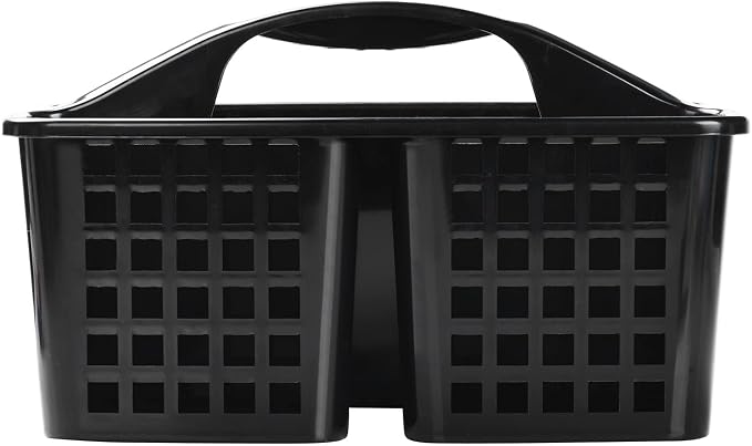 ALINK Plastic Shower Caddy Basket with Compartments, Portable Divided Cleaning Supply Storage Organizer with Handle for College Dorm Bathroom - Black