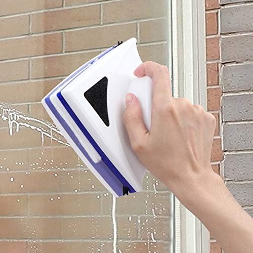 Double Side Magnetic Window Cleaner, Glass Wiper Brush, with Ergonomic Handle Design for Window Thickness 3-8mm (White)