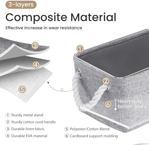 11.8x7.9x5.2 Inch Fabric Small Storage Bins with Handles 6 Pack | Foldable Storage Basket, Sturdy Metal Strand, Cardboard Support Molding, Small Baskets for Organizing, Shelves, Gray