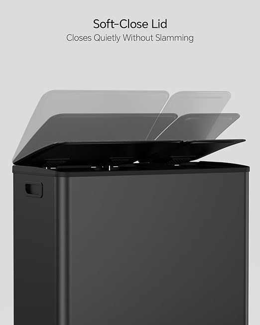 Dual Trash and Recycling Bins for Kitchen, 13+6 Gal Dual Trash Can, Black | 90 Trash Bags, Stainless Steel Garbage and Recycle Bin Combo for Large Families,Soft Close Lid & 2 Magnetic Stickers