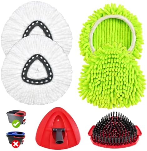 Mop Heads Replacements Compatible with Ocedar EasyWring 1 Tank, Spin Mop Replacement Head, Include 4 O Cedar Mops Replace Heads,1 Scrubber MOp Head and 1 Mopping Base for Cleaning(Not Include Bucket)