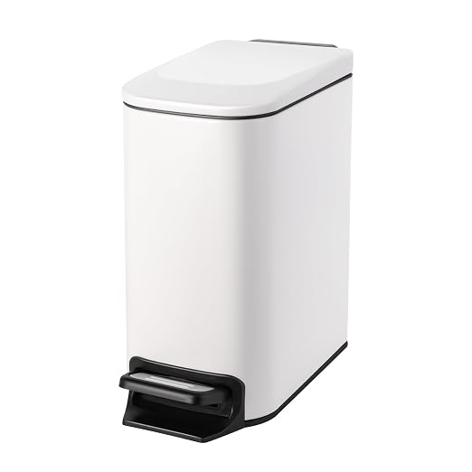 Cesun Small Bathroom Trash Can with Lid, 1.6 Gal, Soft Close, White | Step pedal soft close, Slim 5.9in fits narrow spaces, Stainless steel, Anti-fingerprint, Removable inner bucket, Odor seal
