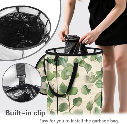 doginthehole Watercolor Eucalyptus Leaves Trash Can with Lid Outdoor Collapsible Trash Can 23 Gallons Recycle Waterproof Garbage Bin Bag Storage for Car RV Picnic Camping Beach