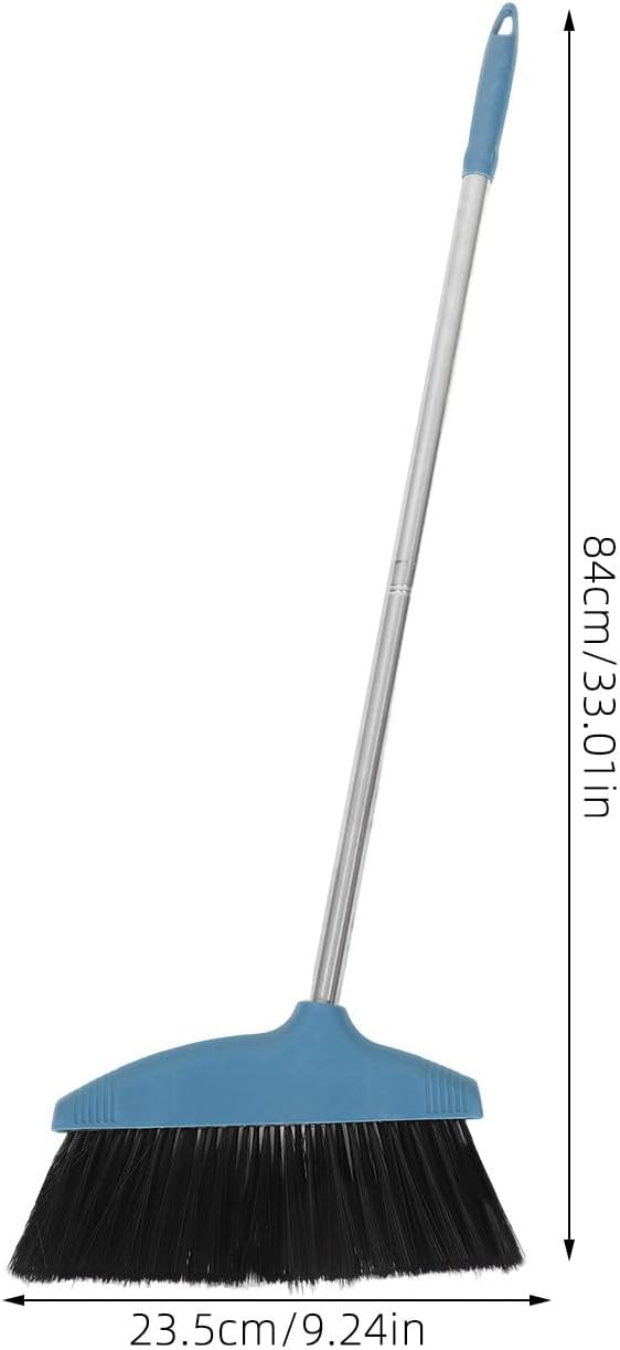 Amosfun Soft Bristle Broom with Long Metal Handle, Hair-Resistant Floor Sweeping Brush for Household Cleaning, Blue Lightweight Indoor and Outdoor Broom for Pet Hair and Dust Removal