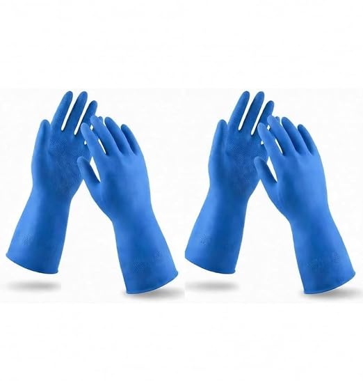 LADWA 2 Pairs Non-Slip Household Cleaning Reusable Dishwashing Gloves for Kitchen Washing Dishes Bathroom Gardening & Home Tasks Flexible Long-lasting & Waterproof Gloves Perfect for Woman Men (Blue)