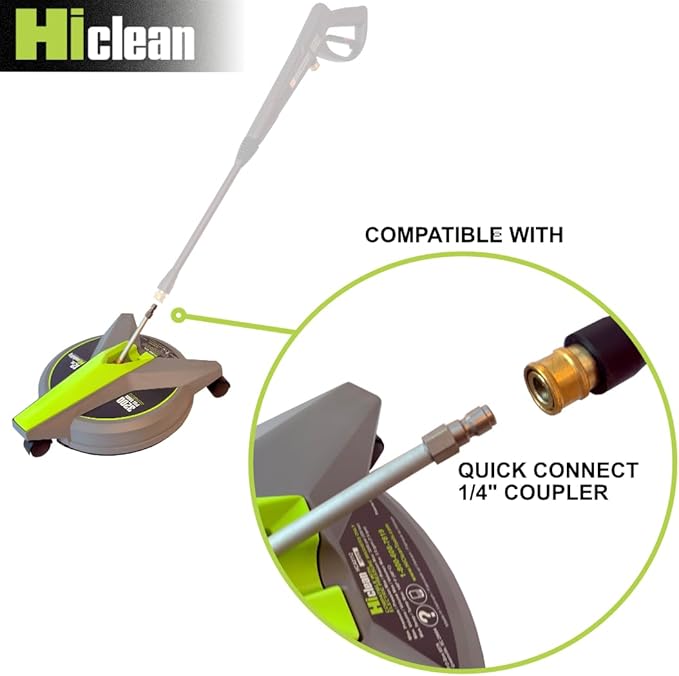 Hiclean 12" Electric Pressure Washer Surface Cleaner with Wheels, Grey | 3200 PSI Max, Power Washer Attachment, For Concrete, Patio, Sidewalk, Driveways