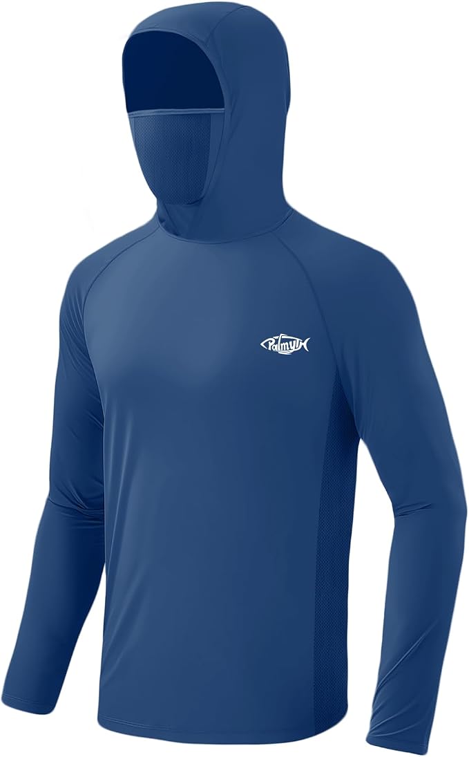 Palmyth Men's Fishing Hoodie UPF 50+ Long Sleeve with Face Mask Neck Gaiter | Zipper Pocket, Thumb Loops, Quick-Dry, Side Mesh Panels, Lens Cleaning Cloth