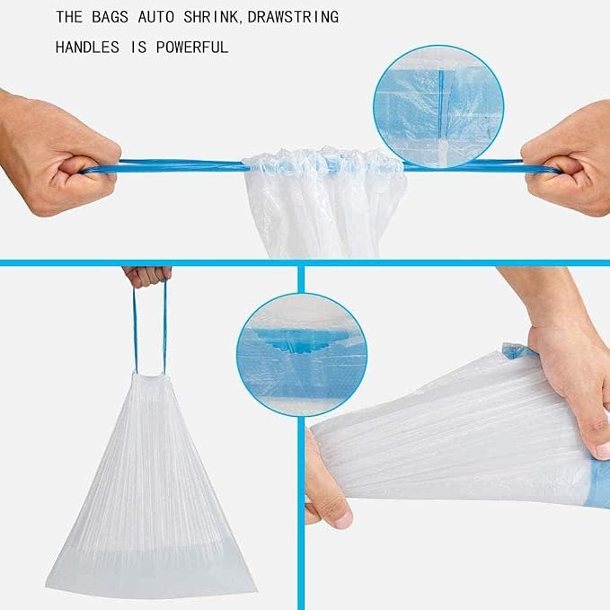 Small Garbage Bags, 1.2 Gallon Trash Bags for Bathroom Trash Can Liners with Drawstring 60 Counts, Waste Basket Trash Bags Auto Shrink, White