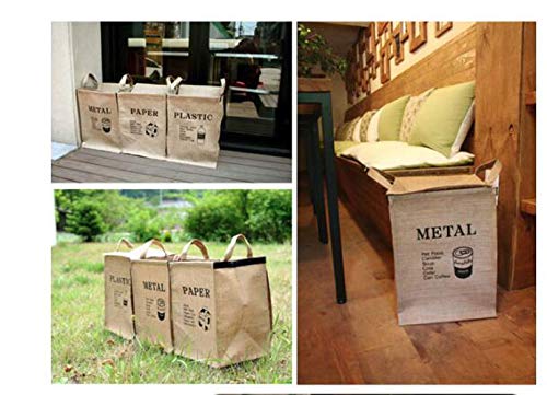 KiaoTime Jute Weave Recycling Bag Waste Bin Bags Basket for Home Kitchen Office - Natural Style Recycle Garbage Trash Sorting Bins Organizer Baskets Recycling Container