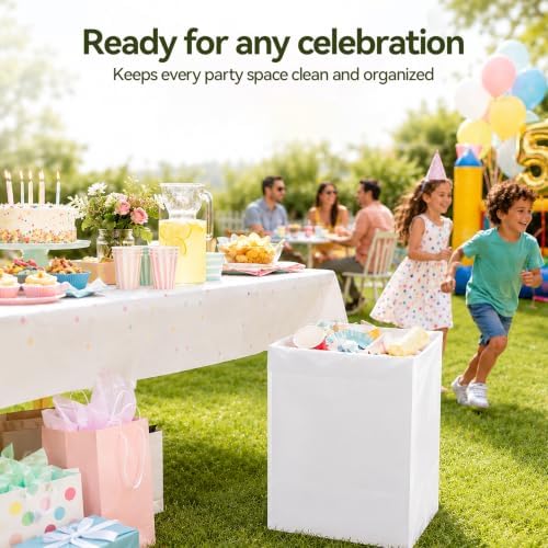 Talent Star 13 Gallon Disposable Trash Cans, 20 Pack Bin | 13 gallon, 20 pack, collapsible, foldable, plastic, reusable, portable, party, camping, recycling White 20PCS