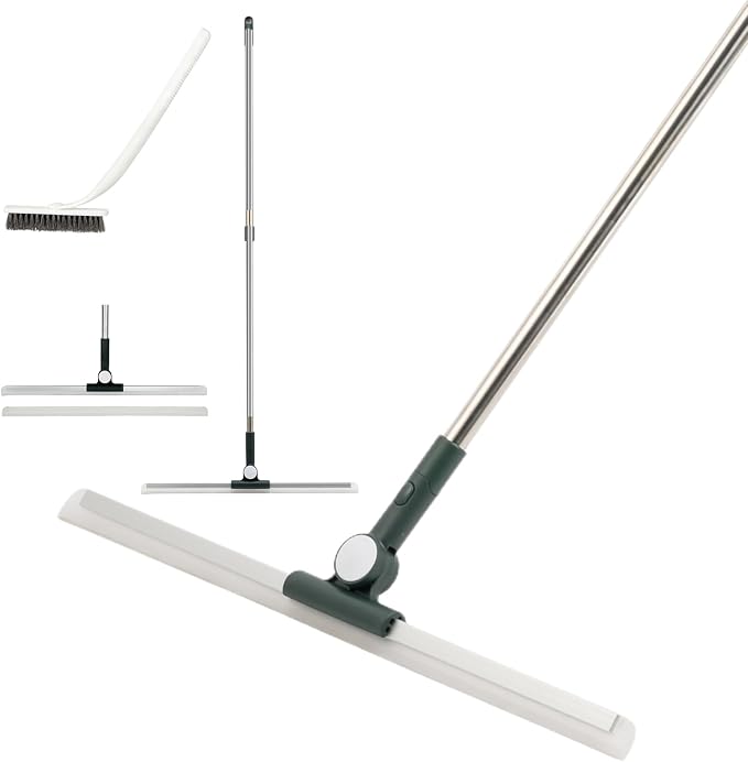 29"-49" Telescopic Pole Floor Squeegee for Concrete Floor | 17.7" Wide floor Squeegee with Detachable Stiff Brush, Large Squeegee Broom for Tile Floor, Garage, Swimming Pool, Bathroom