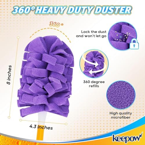 KEEPOW 12 Pack Refills Compatible with Swiffer Ext Handle, 360 Heavy Duty | Reusable 360 Degree Microfiber Fleece Duster Refills for Home Cleaning, Compatible with Swiffer Extended Handle, 12 Pack