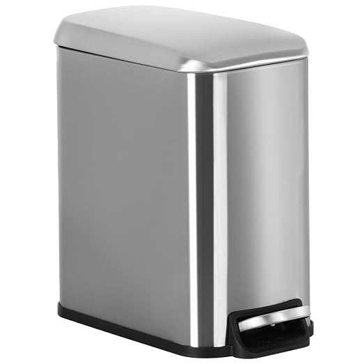 1.3 Gallon Small Kitchen Trash Can, Stainless Steel Small, Removable Plastic Inner Bucket, Foot Pedal, for Bathroom