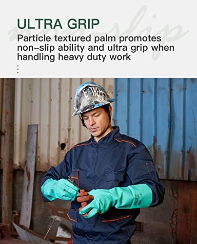 PACIFIC PPE 15 Mil Nitrile Chemical Resistant Gloves, Latex-Free, 2 Pairs | Chemical gloves, acid alkali solvent and oil resistant, reusable, textured grip, long cuff protection for industrial work