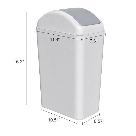 4.5 Gallon Plastic Swing Top Slim Trash Can, Garbage Bin with Lid | Gray Swing Lid Garbage Can, Small Wastebasket