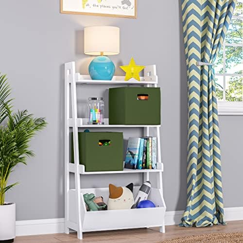 RiverRidge Folding Storage Bins - 4-pack of 10in Tall Olive Cubes | Fabric Bins, Set of 4 Storage Cubes, Cut-out Handles, Playroom Closet Organizer, Collapsible Cubby with Bottom Board Insert