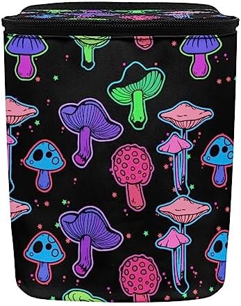 Rainbow Trippy Mushroom Print Car Trash Can with Lid and Zipper Portable Foldable Garbage Can Bag Hanging for Headrest Leakproof Organizer and Storage Bag Retro Car Interior Accessories