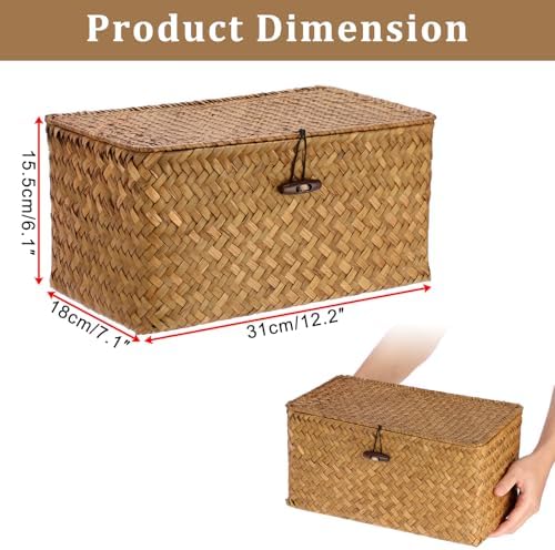 Sumnacon Wicker Basket with Lid,Tampon Holder for Bathroom,Caramel,Medium | Natural Seagrass Female Product Organizer for Toiletries Pad Tampon Storage,Farmhouse Woven Baskets for Shelf, Toilet Tank