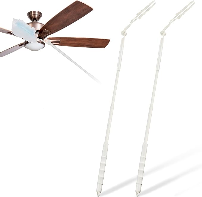 Colingmill 2 Pcs 3 ft Replacement Handles Compatible with Duster Refills | For Ceiling Fans, Blinds, Shelves, Windows, Long Extended Handle Only, White, Foldable, Durable PET, 270° Rotating Head