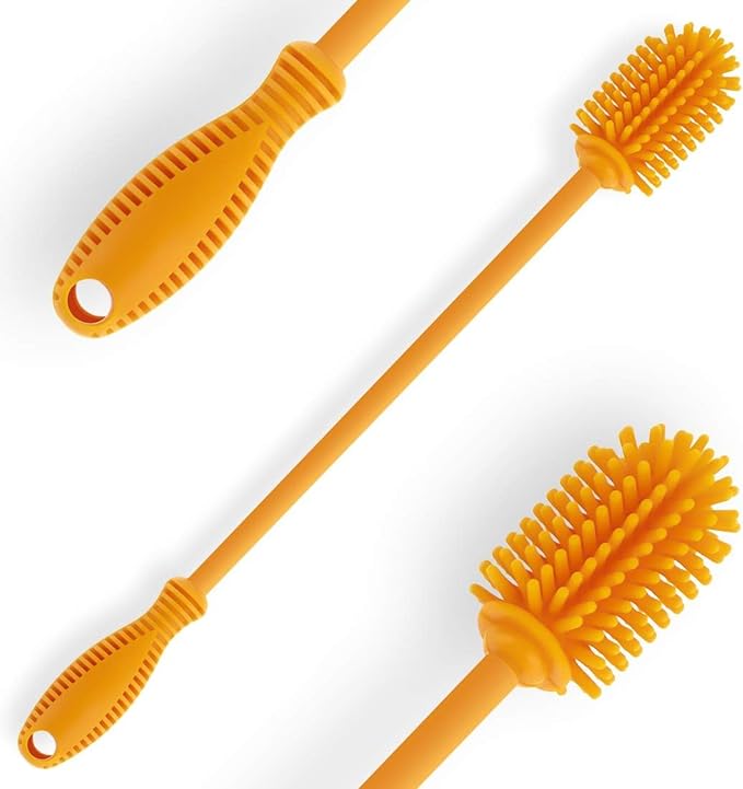 Silicone Bottle Brush with Long Handle, 12.5" Bottle Cleaning Brush, Orange | Water Bottle Cleaner for Baby Bottles, Hydro Flask, Sports Bottle, Vase, Glassware, for Smaller Diameter Bottle Openings