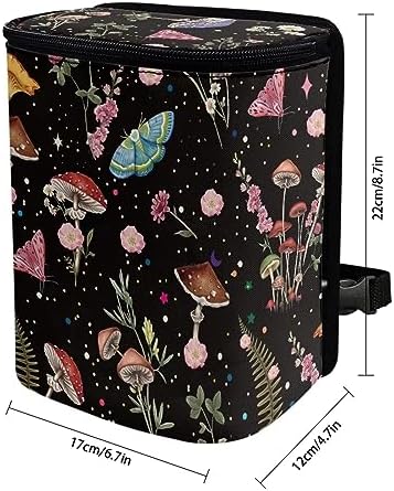 Mushroom Trash Can for Car Cottagecore Moth Boho Car Accessories for Women Portable Leakproof Garbage Can Bags with Zipper and Lid Butterfly Auto Trash Bag Hanging Front Seat