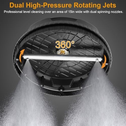 15in Pressure Washer 4000PSI Surface Cleaner Disc Power Washer Broom with 2 Washer Extension Wands 2 Replacement Nozzles Flat Surface Cleaner for Cleaning Patios Driveways Sidewalks