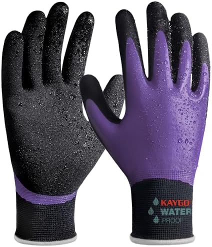 KAYGO Waterproof Work Gloves, Non-Slip Double Latex Coated, KG150 | Lightweight & Durable, Excellent Grip for Gardening, Construction, Fishing & Cleaning, for Men & Women