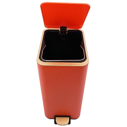 3.2 Gallon Slim Trash Can with Quiet Close Lid, Orange | Tall & Narrow Trash Bin, Space-saving, Hands-Free Step Pedal, Easy to Clean Inner,Waterproof, for Home Office