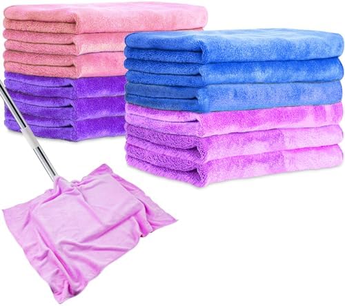 12 Pcs Extra Large Microfiber Cleaning Cloth, 20" x 30" Washable Reusable Large Floor Cloth Rags, Microfiber Towels for Mop Cleaning Office Bathrooms Housekeeping (Purple, Blue, Pink)