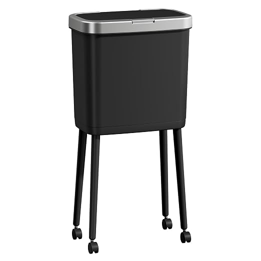 Procade Kitchen Garbage Can with Legs and Wheels,Narrow Rolling Trash Can | 4 Gallon Tall Skinny Wastebasket with Pop-Up Lid,Dog Proof Trash Bin,Black Plastic Garbage Bin for Near Desk,Bathroom,Bedroom