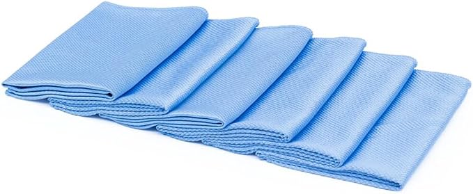 The Rag Company - Diamond Weave Glass & Window - Detailing Towels to Polish Mirrors & Chrome, Snakeskin Like Texture, Lint-Free, Streak-Free, 280gsm, 16in. x 16in, Blue (6-Pack)