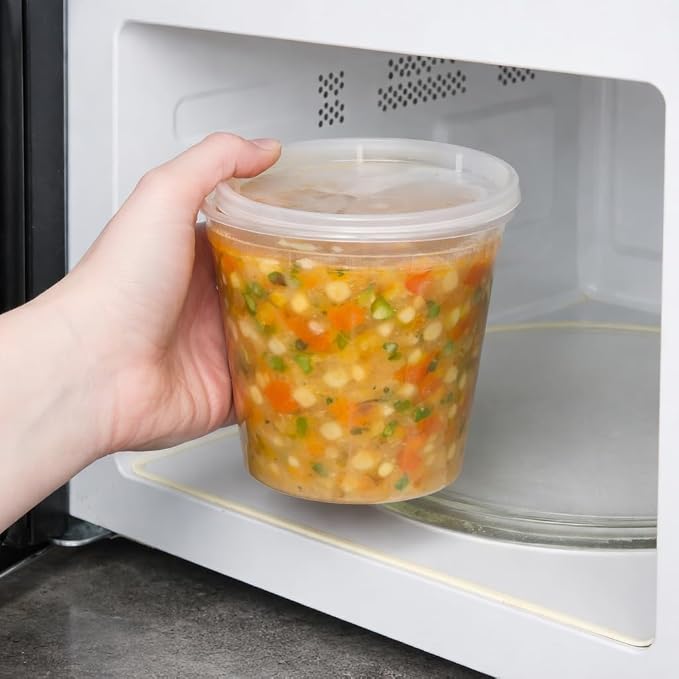 24oz [24-Pack] Microwavable Plastic Deli Food Storage Containers with Lids | BPA Free, leak-resistant, stackable and freezer-safe design helps keep food fresh and secure