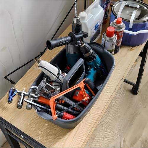 2 Pack Large Cleaning Caddy Portable Supply Organizer with Handle | Plastic Bucket Tool Storage,for Bathroom,Bedroom,Kitchen,Under Sink Storage (Grey)