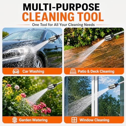 High Pressure Garden Hose Nozzle, Handheld Power Washer Spray Gun with 360° Rotating Nozzle, 3 Spray Modes & Foam Sprayer for Cars, Patios, Driveways and Outdoor Cleaning-Tool-Free Installation(1 Set)