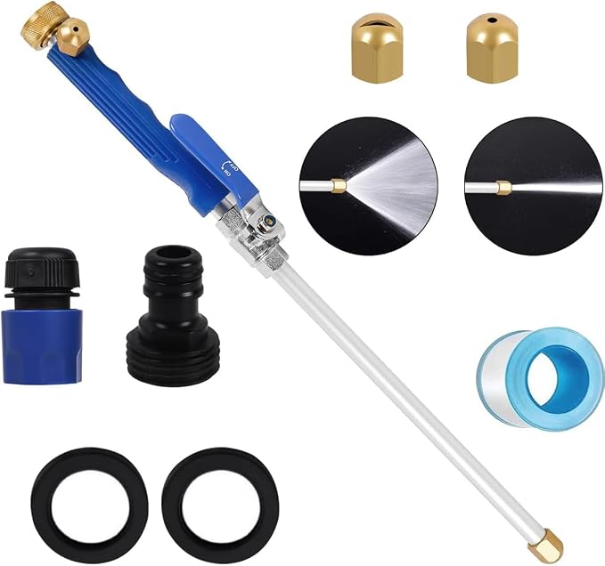 Jet Nozzle High Pressure Hose Nozzle for Garden, Hydro Pressure Hose Nozzle | 2-in-1 upgraded high pressure washer attachment, comes with 2 different nozzles and convenient hose quick connectors (Blue)