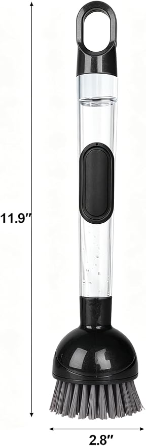 Soap Dispensing Dish Brush with Handle, 360° Rotating Head, 5-Piece Kitchen Cleaning Set (2 Brush Heads & 3 Sponges), Non-Scratch Scrubber for Pot, Pan, Sink, Leak-Proof Dishwand, Black
