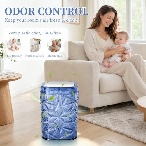 2-Piece Snowflake-Textured Acrylic Trash Can Set with 150 Drawstring Bags, 4 Gallon Sliver Press-Lid Wastebasket and Small Open-Top Desktop Bin for Bathroom, Bedroom, Office, Navy Blue