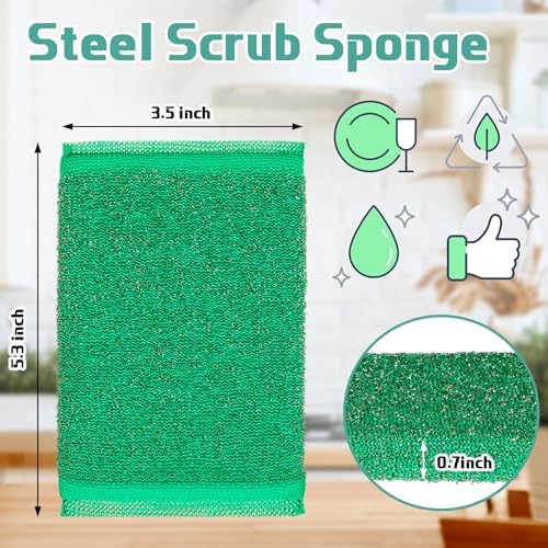 Thyle 24 Pack Steel Wool Scrubber Kitchen Sponges, Heavy Duty Non Scratch Metal Sponges, Reusable Cleaning Scrub Pads for Dishes, Pots, Pans, Sink and Tough Hard Stains (Vibrant Color)
