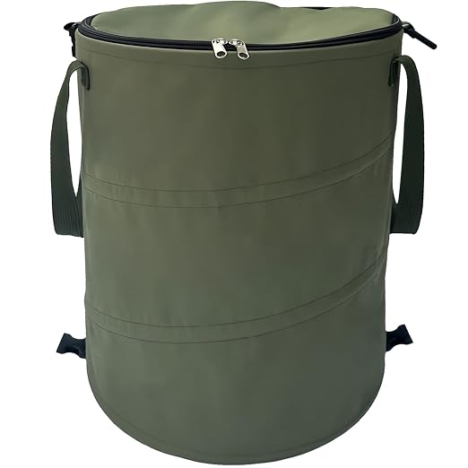 Pop up Camping Trash can,24 Gallon Collapsible Garden can with lid(Green) | Reusable Lawn and Leaf Bag with Sorting Clips,Heavy Duty 600D Oxford Fabric,Garden Garbage Yard Waste Bags for Outdoor Indoor