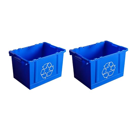 2 Pack, 14 Gallon Rectangular Blue Recycling Bin for Indoor/Outdoor, Stackable Recycling Container with Handles for Plastic, Paper