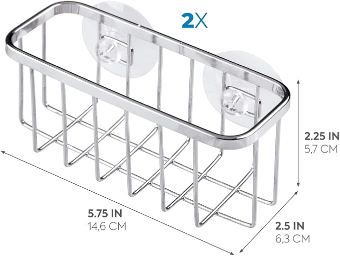 iDesign Gia Stainless Steel Dish Sponge Holder Basket with Suction Cups, Ideal for Kitchen Sinks and Bathroom Organization, 2.25"D x 2.5"W x 5.75"H, Set of 1, Polished