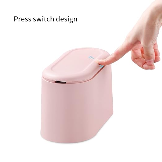 SUBEKYU Mini Trash Can with Lid,Small Desktop Trash Can,Pink 0.5 Gal | Countertop Mini Garbage Cans,Small Garbage Can for Office, Tiny Wastebasket for Desktop